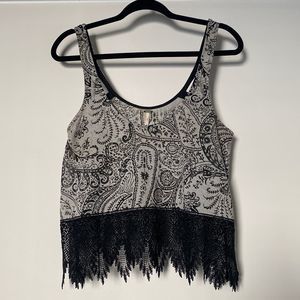 FREE PEOPLE Cropped Paisley and Lace Tank Top - Gray/Black S